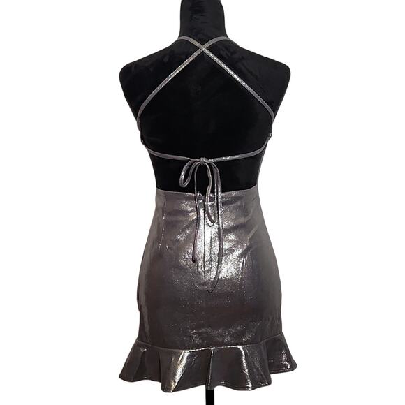 ABOUT US NWT Silver Halter Open Back Mini Dress, Size XS - Picture 4 of 14
